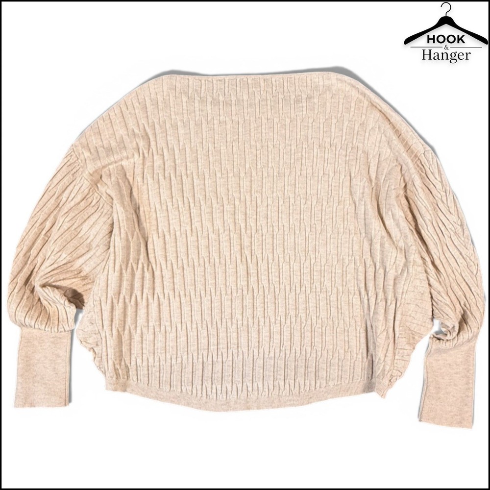 Kerisma Yuzu Daza Top G946 Knit Sweater M/L Beige Textured Batwing Wool Ecru Geo - Picture 4 of 9